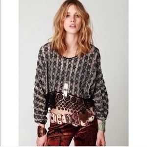 Free People New Romantics Black Lace Boho Hippie Crop Top